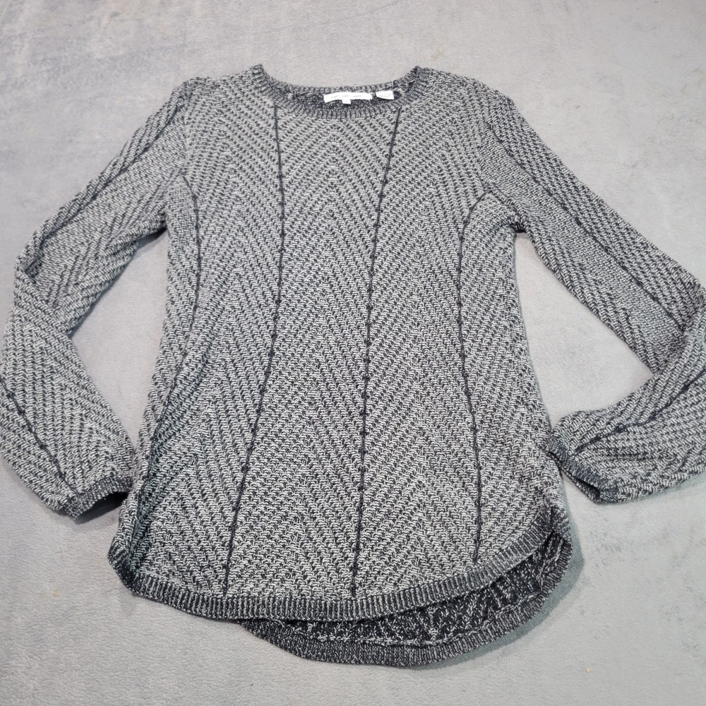 Eight Eight Eight Sweater Womens Large Gray White Cotton Knit Chevron High-Low 1